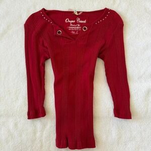 y2k fitted ribbed red top with grommets and rhinestones